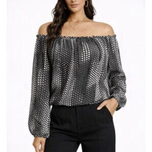 White House Black Market Graphic PolkaDot Off The Shoulder Blouse Size:XXSP